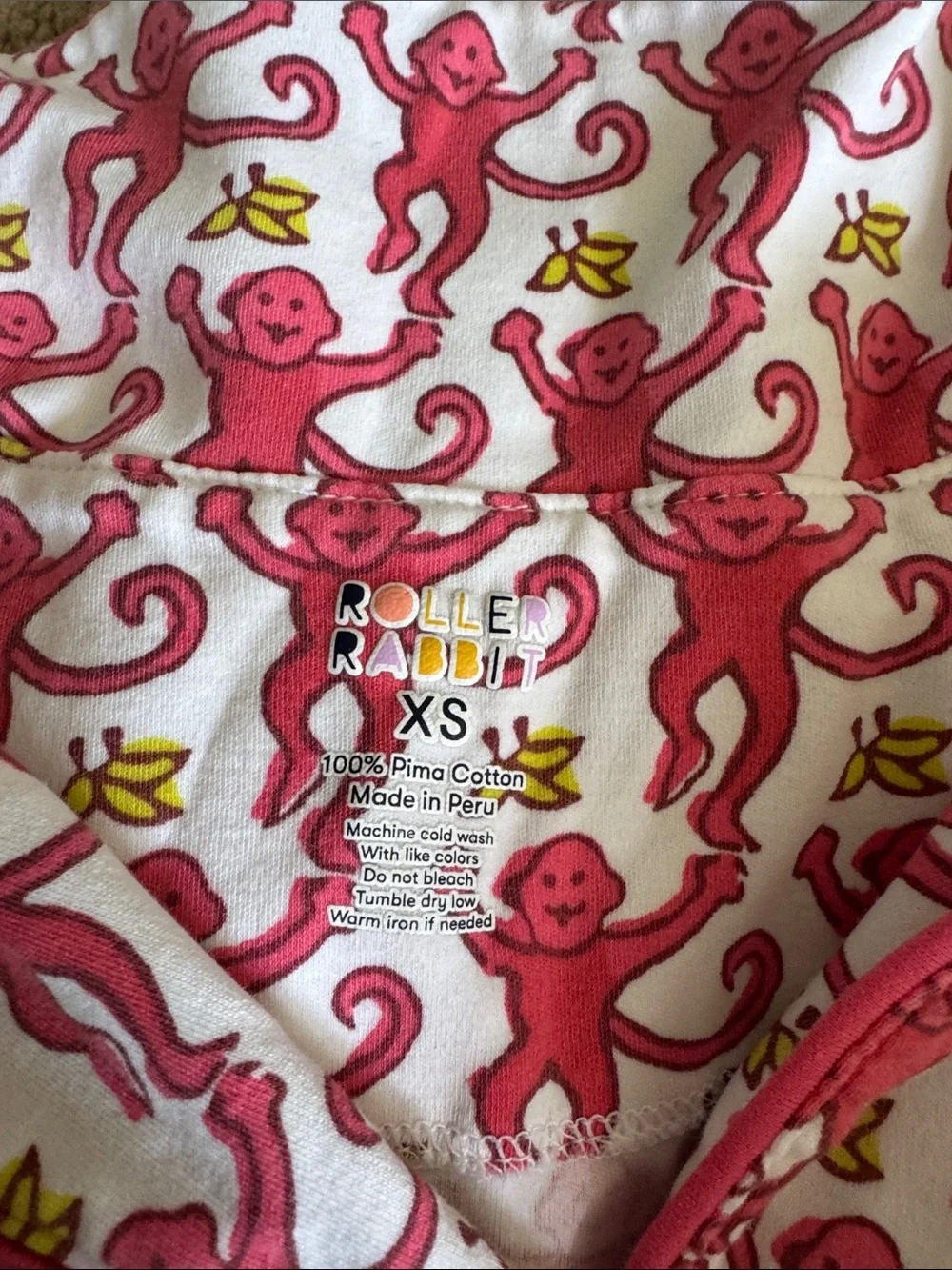 Roller Rabbit Pink Monkey Print long sleeved Pajama Set